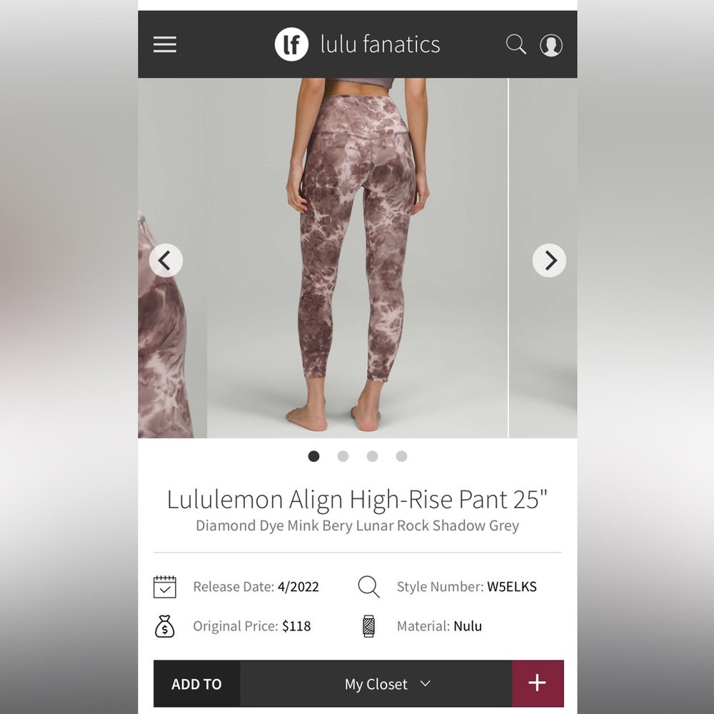 Lululemon Align High-Rise 25" - Diamond Dye Mink Bery Lunar Rock Shadow Grey